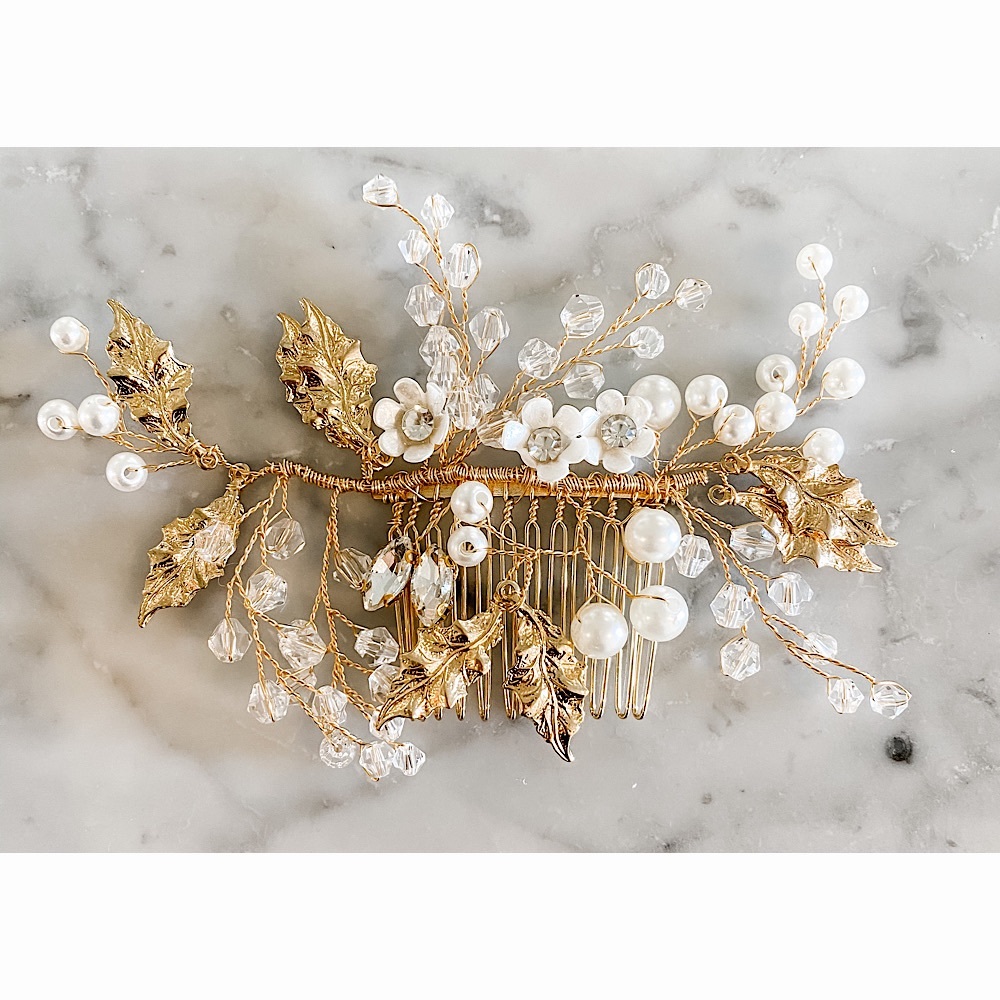 Gold Crystal Flower Comb (B2G1FREE)